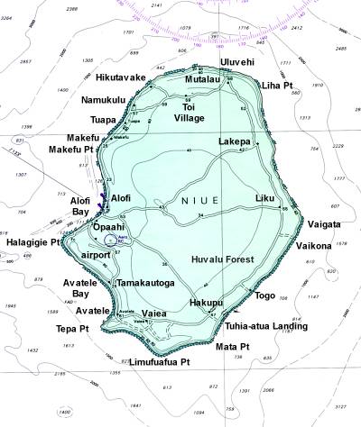 chart of Niue with height and depth contours
