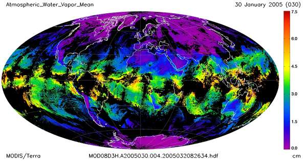 water vapour in air around the world