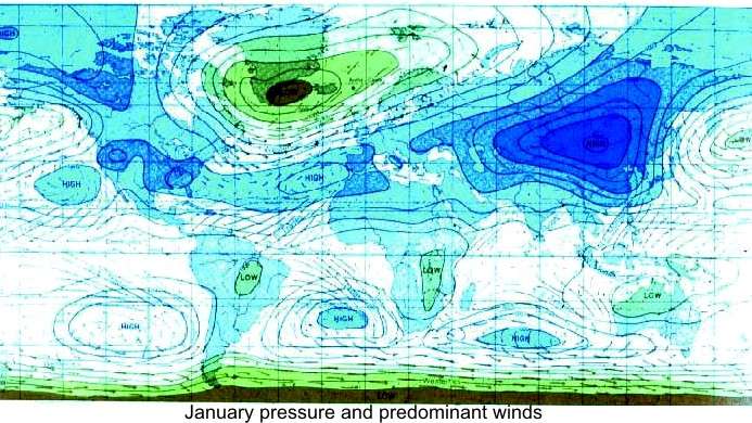 Predominant pressures and winds