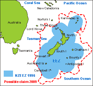 NZ in the South Pacific, and its EEZ