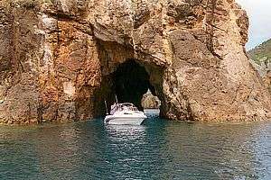 small boat and Blue Maomao Arch