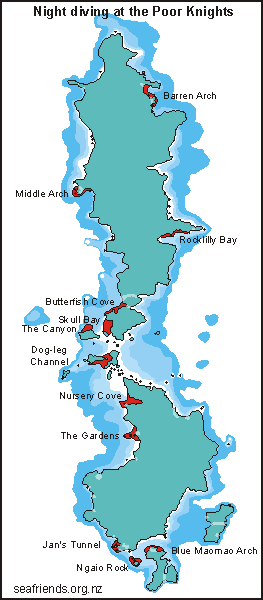 night dive map Poor Knights