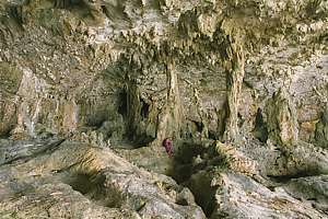 a dripstone sea cave in Niue. Notice the small figure.