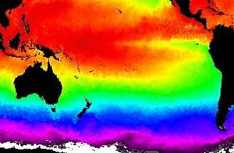 map of average temperatures in South Pacific ocean