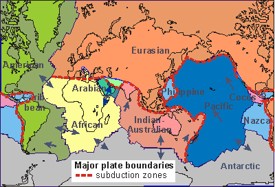 Tectonic plates around the world